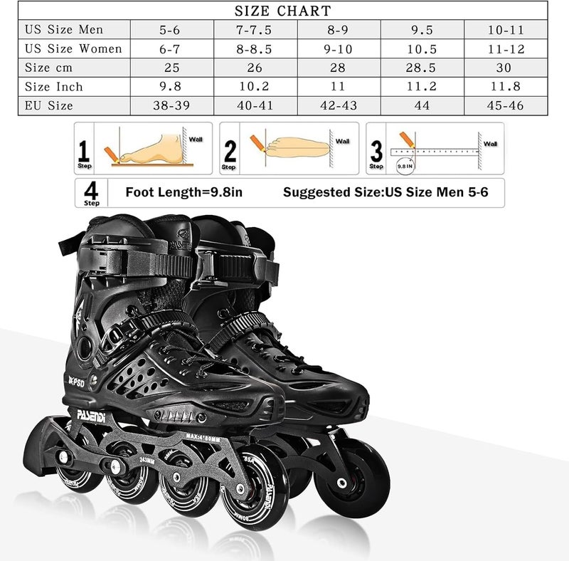 PASENDI Professional 4X80Mm Wheels Inline Skates,Outdoor Fitness Single Row Skates for Adult Women Men,Removable and Washable Split Inner Boots, Black Adult Male. - Image 5